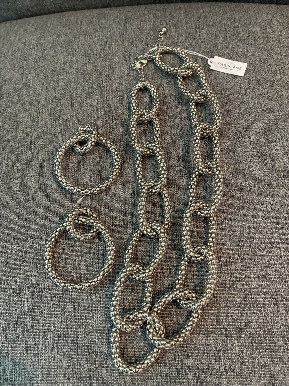 Park Lane Silver Beaded Link Necklace with Matching Hoop Earrings